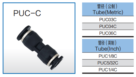 Two Way Pneumatic Tube Fittings PUC - C Mini Size Straight Equal Socket SMC Type