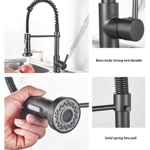 Deck Mounted Bright Chrome Plated Brass Kitchen Sink Faucet With Spray Lizhen-Hwa.Vic