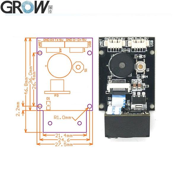 GROW GM77 640*480CMOS DC5V USB UART Интерфейс 1D 2D Сканер штрих-кода QR-кода Модуль считывателя Код паспорта Читаемый