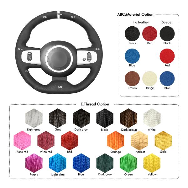 Customized Available Durable Leather Suede Hand Sewing Steering Wheel Cover Wrap for Renault Twingo 3 2014-2020