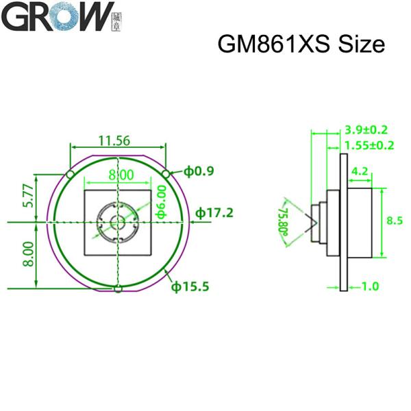 GROW GM861XS Маленький модуль считывателя штрих-кодов 1D/2D QR-кодов Интерфейс UART/USB Белый и зеленый светодиод
