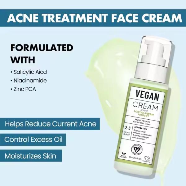 Private Label Facial Moisturizer Anti-Acne Face Cream Lotion Salicylic Acid Niacinamide Skincare Glycerin Shea Butter