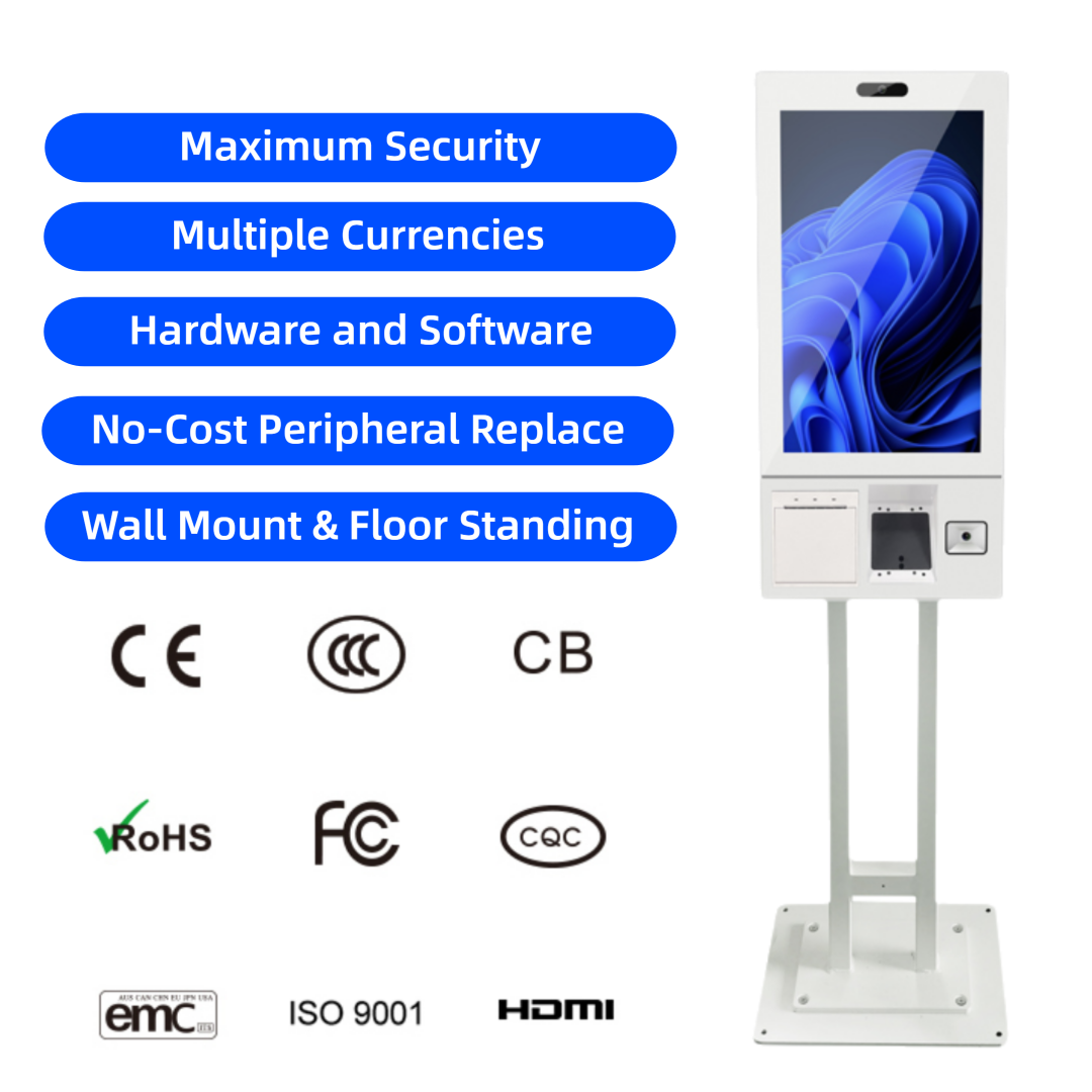 32 Inch Touch Screen SDK Enabled Self Service Restaurant Self Ordering Kiosk POS Scanner Cashless Payment Terminal Metal Case