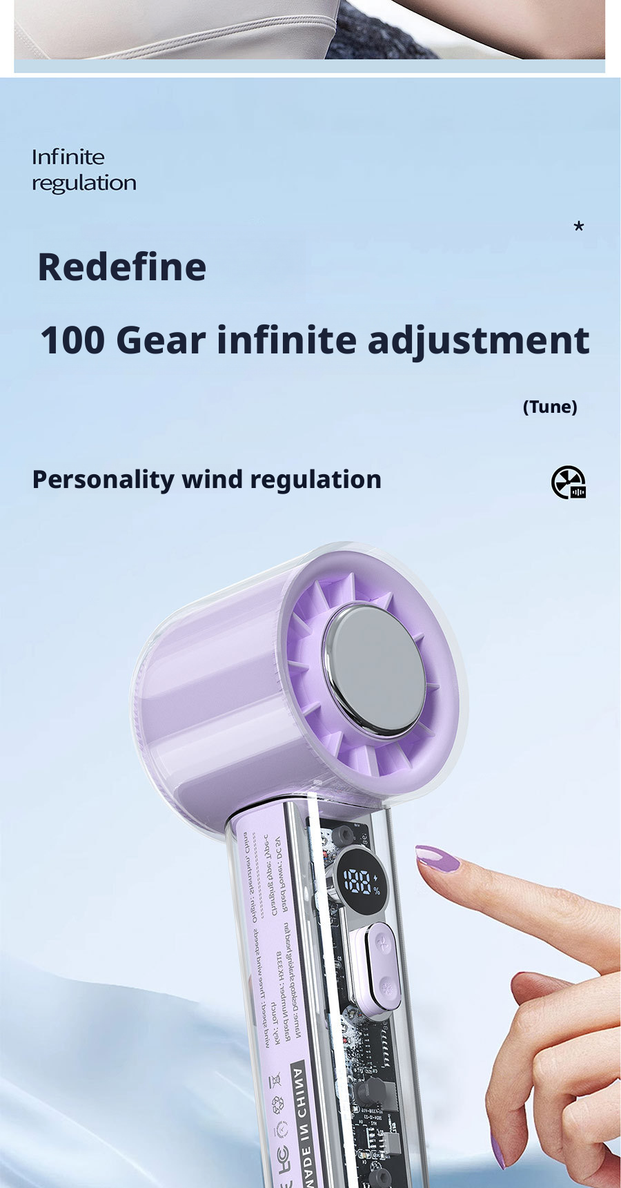Customized 3000mAh Mini Battery Operated Fan Handheld Digital Display Personal Cooling