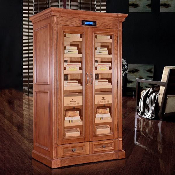 Solid Wood Dual-Door Cigar Cooler Humidifier Cabinet With Secure Locking