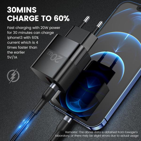 Essager 20W PD QC USB type C double port chargeur USB pour le mur