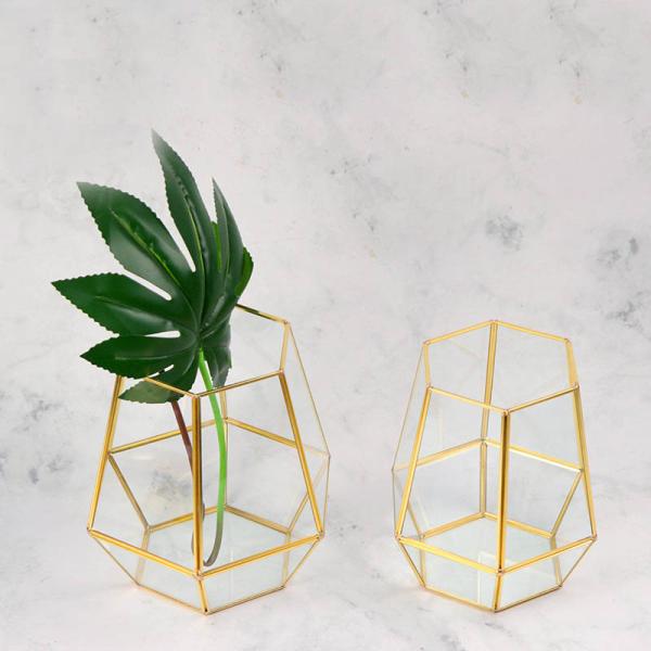 Hexagonal glass artifact bottle greenhouse Nordic gold copper lamp strip glass candle holder hexagonal decorete