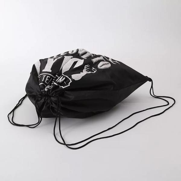 Logo Printed Drawstring Gift Bags / Travel Black Cotton Drawstring Bags