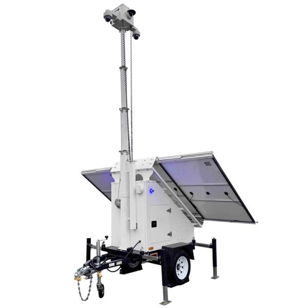 建設現場向け7m電動マスト付きソーラーセキュリティトレーラー