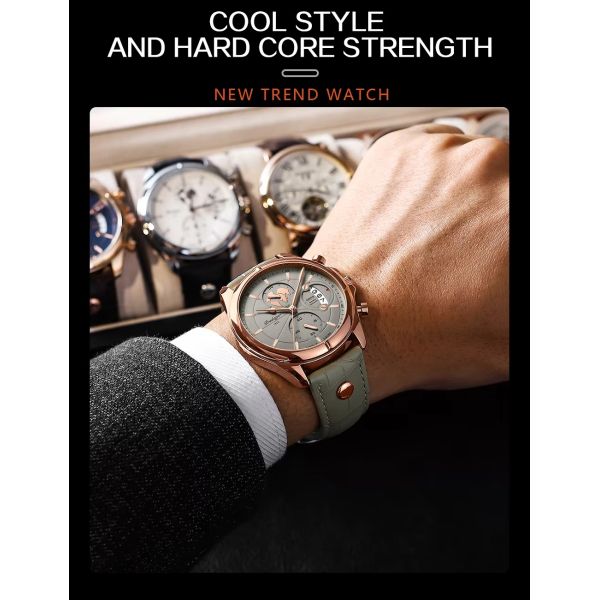 Waterproof Men's Quartz Chronograph Watch – Leather Strap· Luminous Dial | OEM