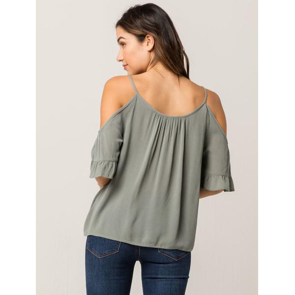 Women Cold Shoulder V Neck Rayon Blouse