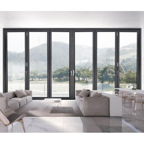Casa personalizable Puerta plegable de aluminio vidrio laminado con mango cerrable