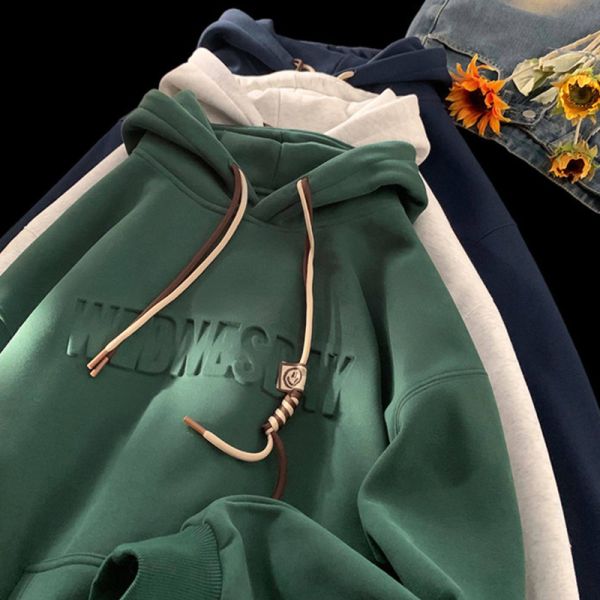Support Customization Winter Embroidered Alphanumeric Knitted Polyester/Cotton Hoodies Thick Raised Prints Oversized Fit