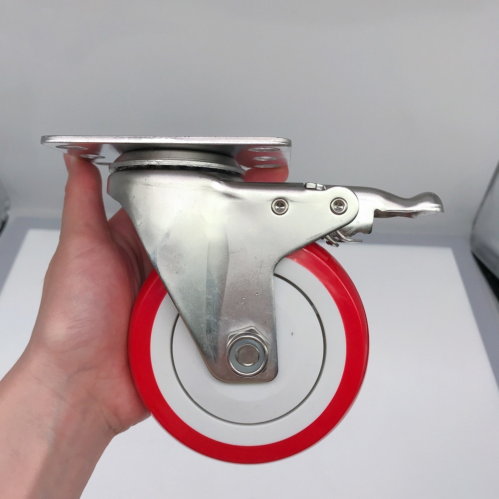100mm Stainless Steel Heavy Duty PU Casters Wheel With Brake 4 Inch Medium Duty PU Casters Wheel With Double Bearing