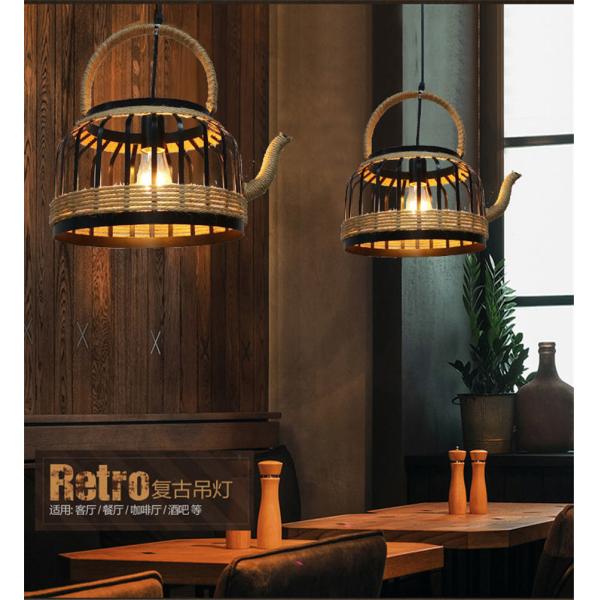 American Retro Teapot Industrial Pendant Lights Living Room Kitchen Rope Pendant Light(WH-VP-192)