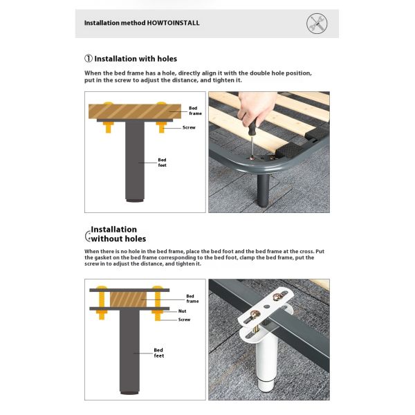Modern Design Metal Rod Frame Foot Bed Adjustable Support Hardware Soft Board Furniture Center Foot