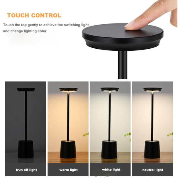 Bedside Cordless Rechargeable Metal Touch Table Lamp 188lm