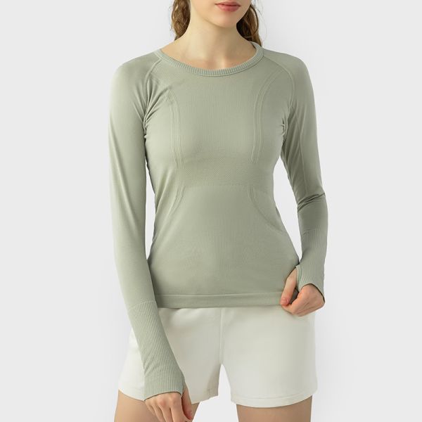 Women's Long Sleeve Yoga Activewear Seamless Top Light Blue Moisture Wicking