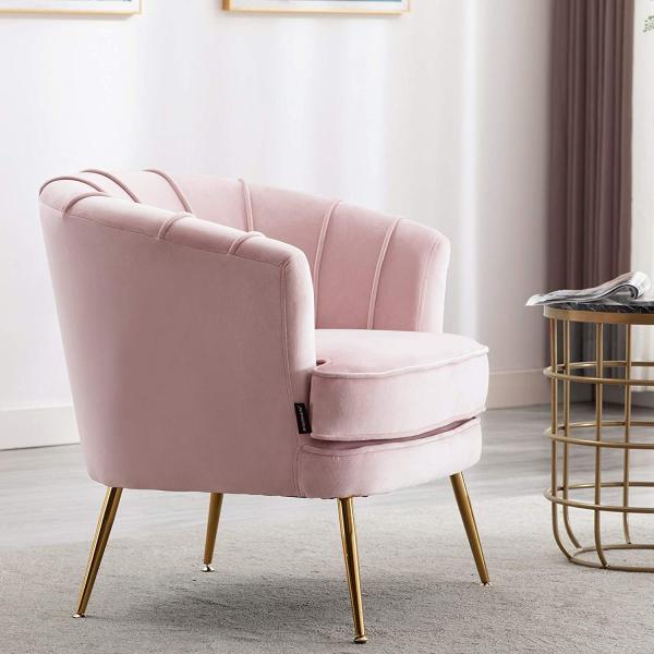 Modern Accent Barrel Velvet Dining Chairs With Golden Legs For Living Room