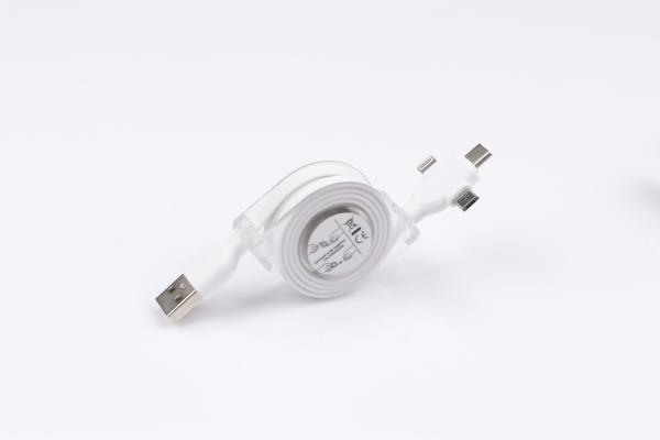Solid Durable Retractable USB Data Extension Cable 3 In 1 TPE UV Material 5V 2.1A