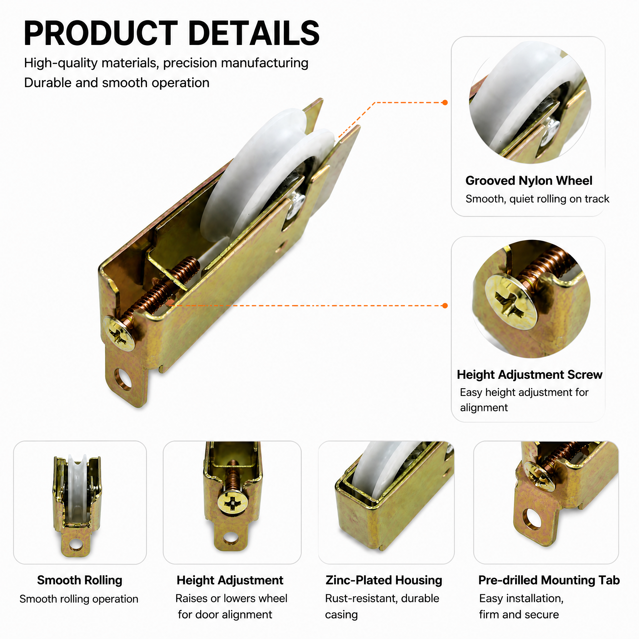 1mm 2mm Thickness Colored Zinc Sliding Window Roller and Window Roller Pulley Wheel for Smooth Sliding