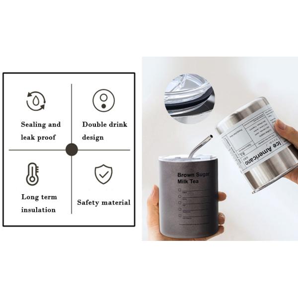 Creative Iced Americano Insulated Tumbler Coffee Cup , Stainless Steel Tumbler With Lid And Straw Travel Coffee Mug For Men Women