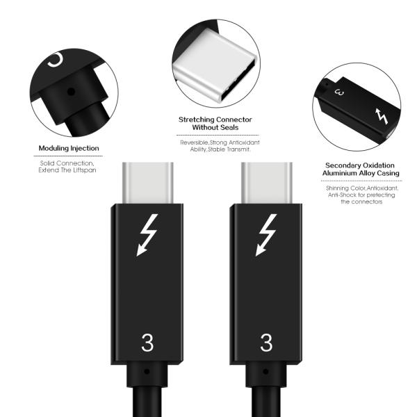 Thunderbolt 3 Certified USB Type C Cable 40Gbps Supports 100W with PD Charger Function