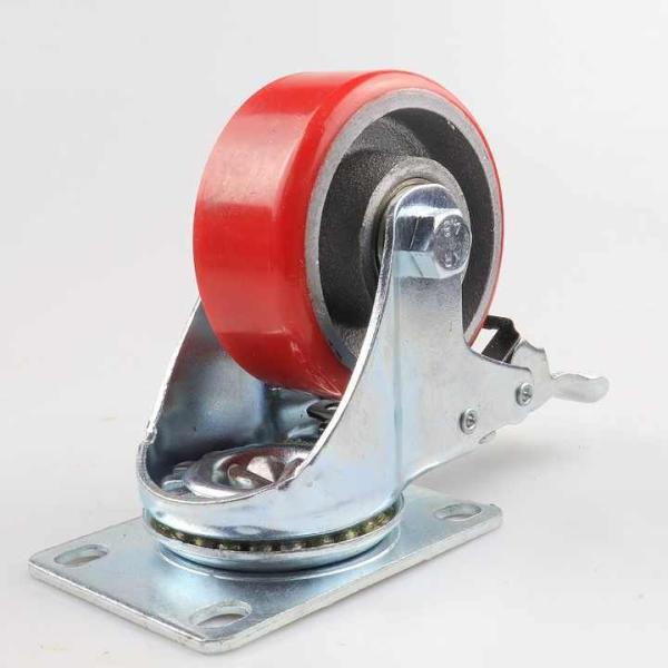 5 pulgadas Mediano Flat Casters Equipo de manipulación de material de mediano rendimiento Rojo giratorio Freno rueda de rueda