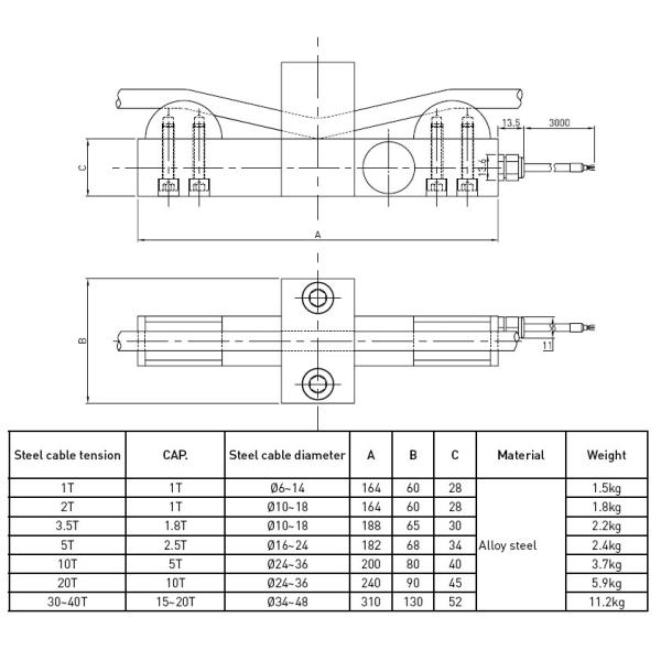 Rope Tension Sensor Alloy Steel Load Cell Strain Gauge Force Transducer