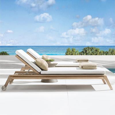 Sun Resistant Swimming Pool Beach Hotel  Teak Lounge Chair With Wheel Adjustable Backrest