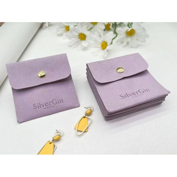 Jewelry Pouch Luxury Print Logo Microfiber Snap Button Bags for Earrings and Necklaces