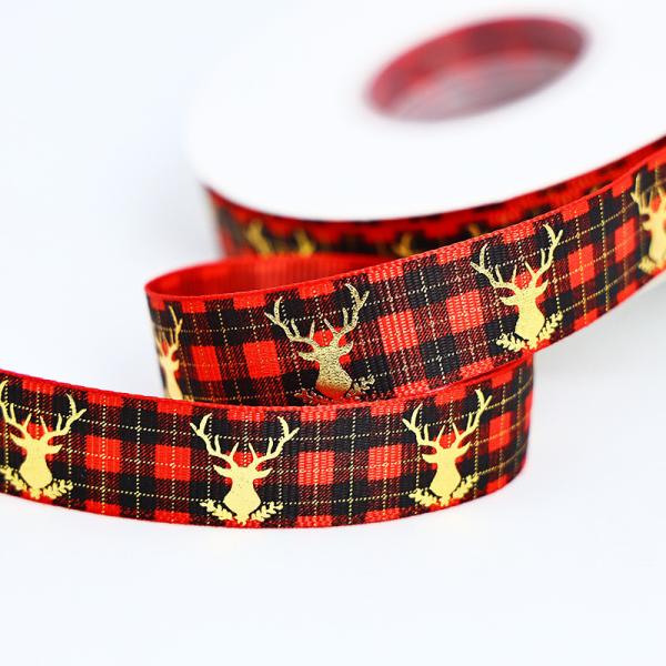 2.5cm x 25m Christmas Hot Stamping Checkered Ribbon Perfect for Gift Box Decoration