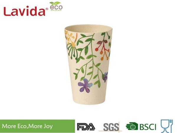 Watercolored Flower Style Bamboo Fiber Cup Disposable Shatter - Proof Tall Big Size