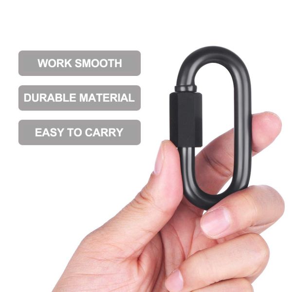 D Shape Locking Carabiner,Black Quick Links,4 PCS Chain Links,Heavy Duty Durable Chain Connector,Black