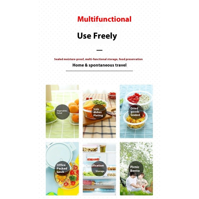Microwaveable Transparent Glass Crisper Lunch Box Seal Proof Food Container with Plastic Lid for Office Workers