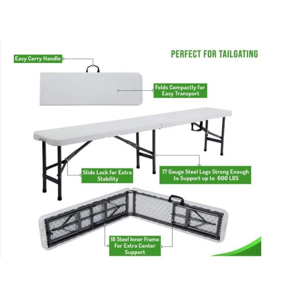 Modern Design 6FT Folding In Half Bench with Plastic Panel White or Customized Color