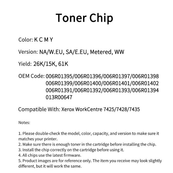 Compatible 006R01395 Toner Chip Xerox For WorkCentre 7425 7428 7435