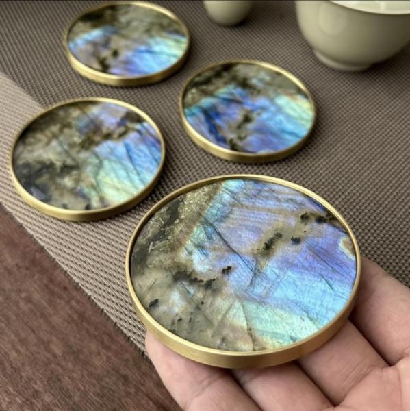 Emerald Blue Marble Coasters Handcrafted Marble Round Coasters For Office Decoration