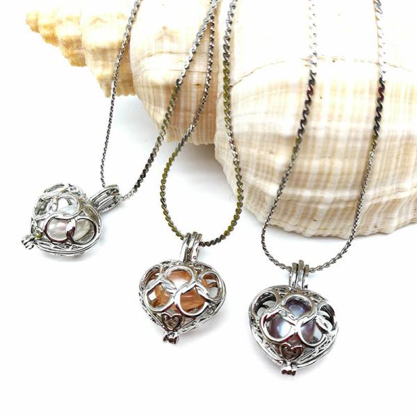 Fashion Wish Pearl Pendant Necklace Natural Oyster Gift Love Heart Cage Holder Chokers Necklace For Women Jewelry