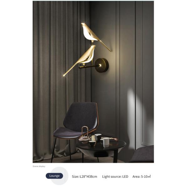 JYLIGHTING Design populaire Lampe murale d'oiseau Décoration de chevet Lampe murale d'oiseau Éclairage murale créatif