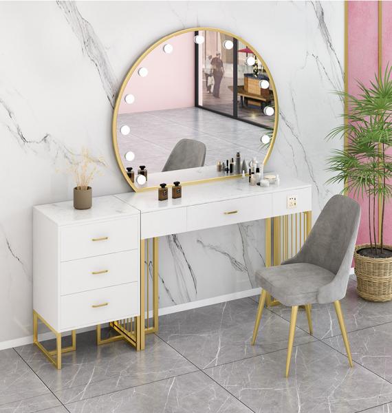 Nordic Standing Hollywood Mirror And Desk Dressing Table With Drawers