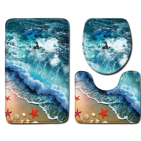 Dolphin Beach Toilet Seat Cushion Anti Skip Toilet Tank Cover Set