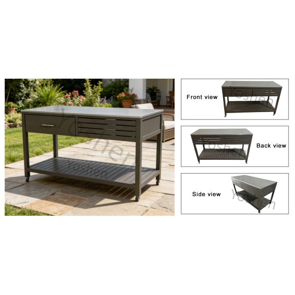 Commercial Stainless Steel Outdoor Prep Table with Wheels and Storage Drawer for Patio Kitchen