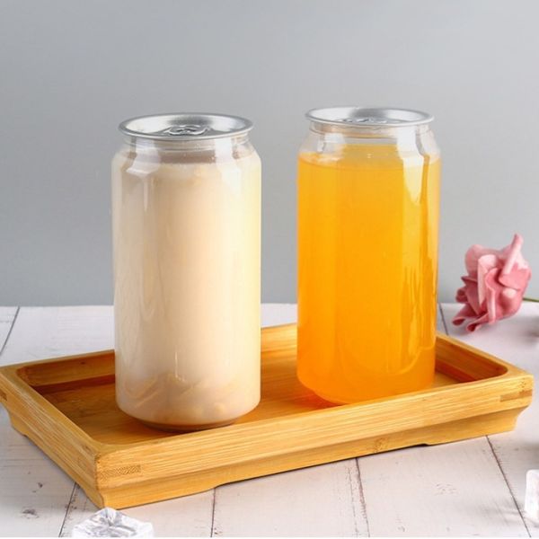Support logo Transparent Plastic Soda Cans Plastic Sealable Cans Beverage Plastic Cans with Aluminum Lids