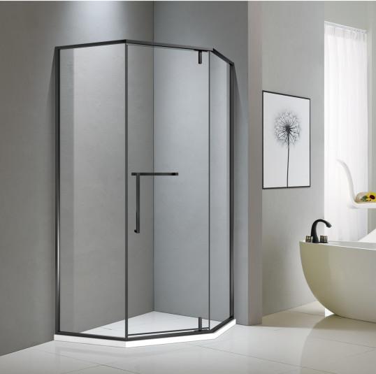 Neo-angle matt black stainless steel shower enclosure 900*900 with one hinge door and two fixed panels