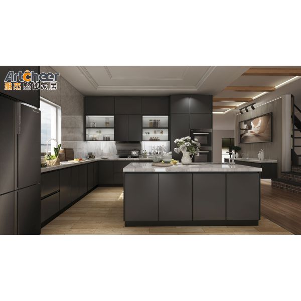 Modern L Shape Kitchen Cabinet with Melamine Material and Customized Size Offering 3 Years Guarantee
