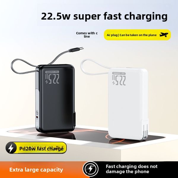 Ultra Thin AC Plug Power Bank 10000mAh 22.5W Fast Charging With Cable