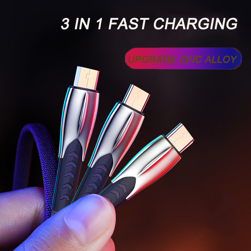 Сплав 3A цинка голодает зарядный кабель 3 в 1 данном по передачи USB 2,0