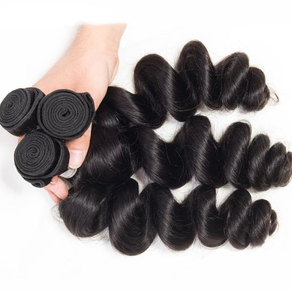 Loose Wave Virgin Peruvian Human Hair Weave Loose Curly Hair Bundles 1B