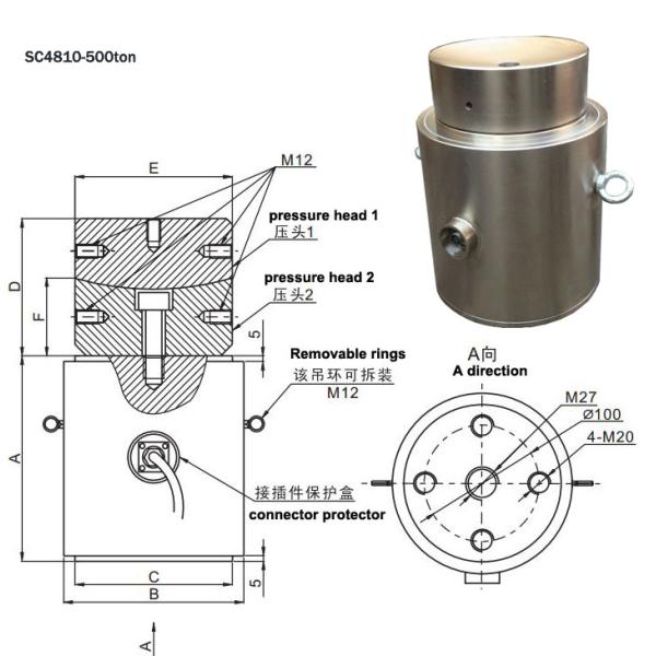 SC4811 Type de compression Style de cartouche 30 tonnes 300 tonnes Cellule de charge 500 tonnes 1000 tonnes Capteur de poids pour applications robustes